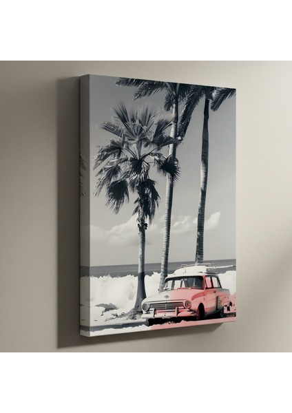 Plaj Manzaralı Klasik Araba Tablosu