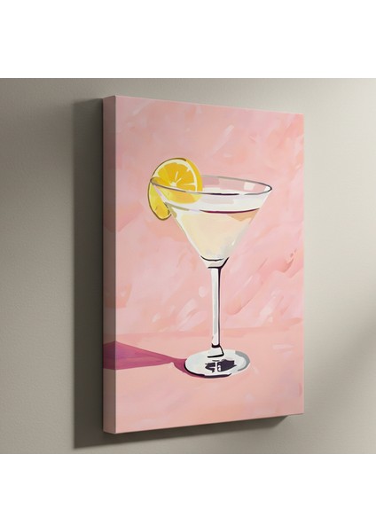 Pembe Arka Planlı Martini Kokteyli Illüstrasyon Tablosu