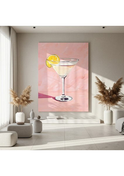 Pembe Arka Planlı Martini Kokteyli Illüstrasyon Tablosu fırsatları
