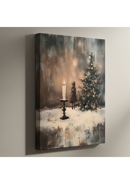 Kış Gecesi Kız ve Noel Ağacı Tablosu