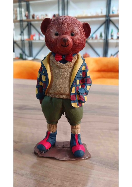 El Boyaması Ayı Figürü 15 cm Polyester Döküm