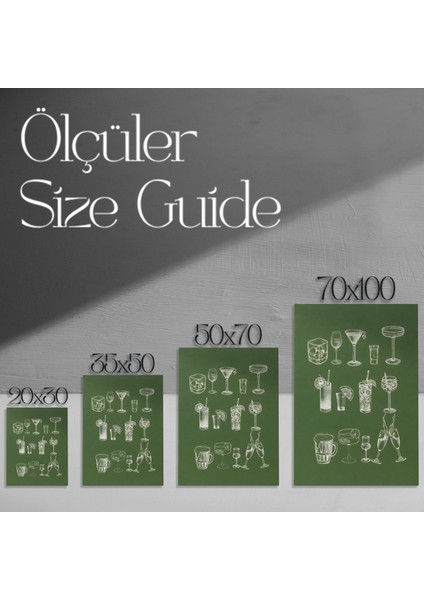 Yeşil Arka Plan Çeşitli Kokteyller Illüstrasyon Tablosu modelleri