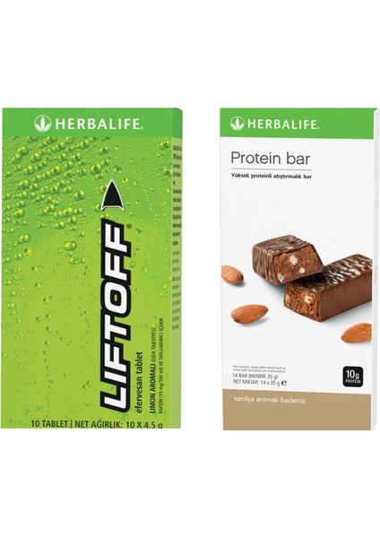 1 Er Paket Vanilya Badem Aromalı Protein Bar ve Limon Aromalı Liftoff® Efervesan İçecek