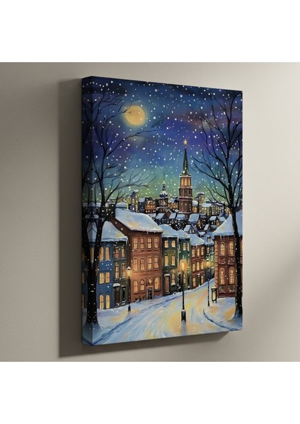 Karlı Kış Kasabası Yağlıboya Tablosu