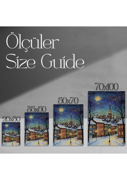 Karlı Kış Kasabası Yağlıboya Tablosu modelleri