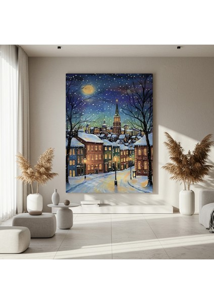 Karlı Kış Kasabası Yağlıboya Tablosu fırsatları