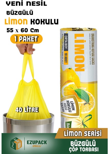 40 Lt ( 1 Paket ) Avantaj Paket Orta Boy Limon Kokulu Büzgülü Çöp Poşeti Çöp Torbası 10 Adet