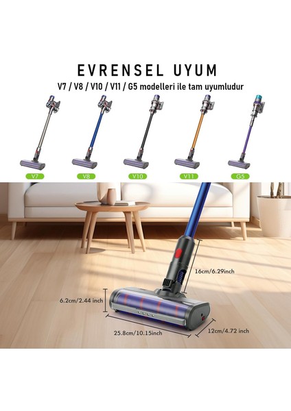 LED Işıklı Yumuşak Rulo Süpürge Başlığı Dyson V7/V8/V10/V11/V15 Uyumlu fiyatları