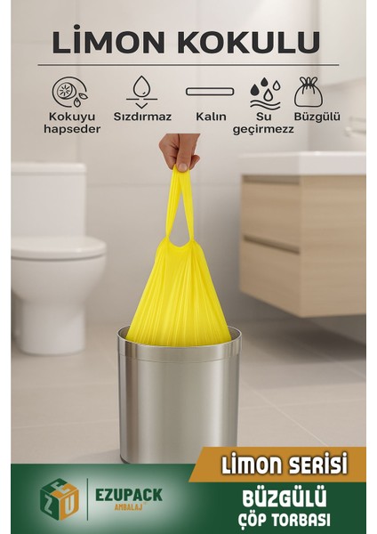 60 Lt ( 25 Paket ) Avantaj Paket Büyük Boy Limon Kokulu Büzgülü Çöp Poşeti Çöp Torbası 250 Adet modelleri