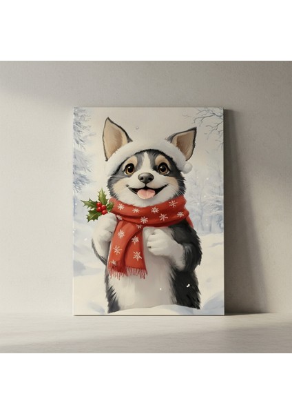 Sevimli Noel Köpeği Kış Portresi Tablosu fiyatları