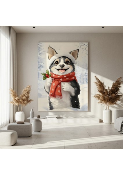 Sevimli Noel Köpeği Kış Portresi Tablosu fırsatları