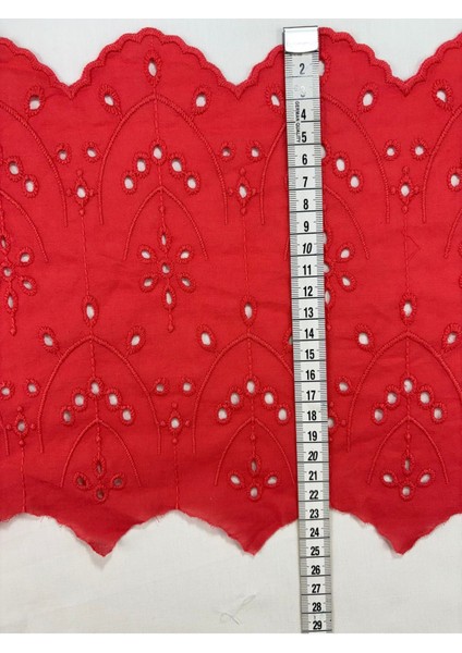 Çiçek Desenli Kırmızı Güpür 1 Metre