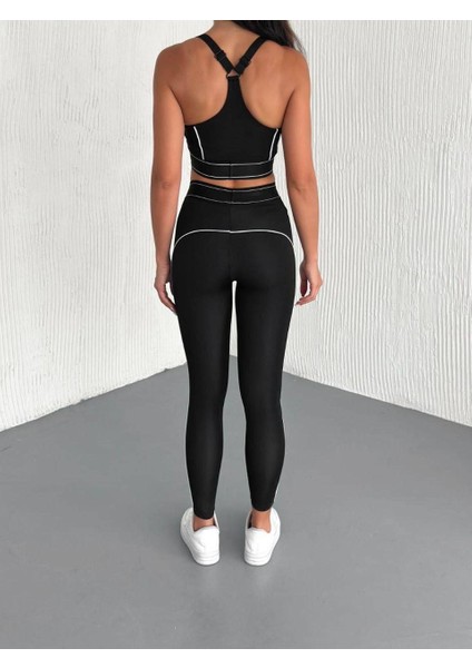 Siyah Renk Büstiyerli Taytlı Ikili Alt Üst Jogger Takım modelleri