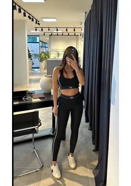 Siyah Renk Büstiyerli Taytlı Ikili Alt Üst Jogger Takım fırsatları
