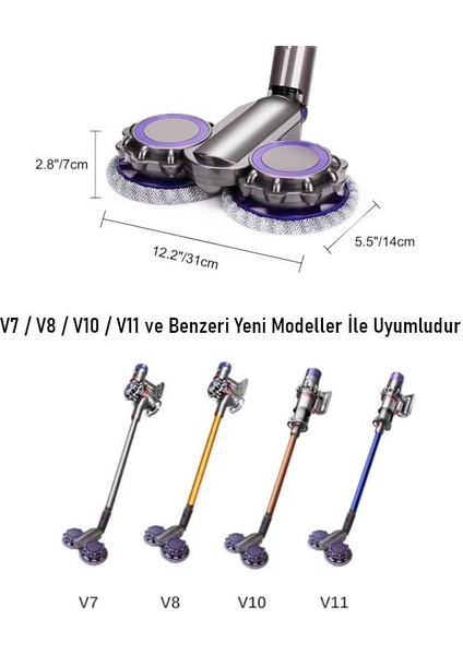 Dyson Uyumlu Paspas Başlığı Su Püskürtmeli Mop Başlık (V7/V8/V10/V11/V15) 6 Paspaslı fiyatları