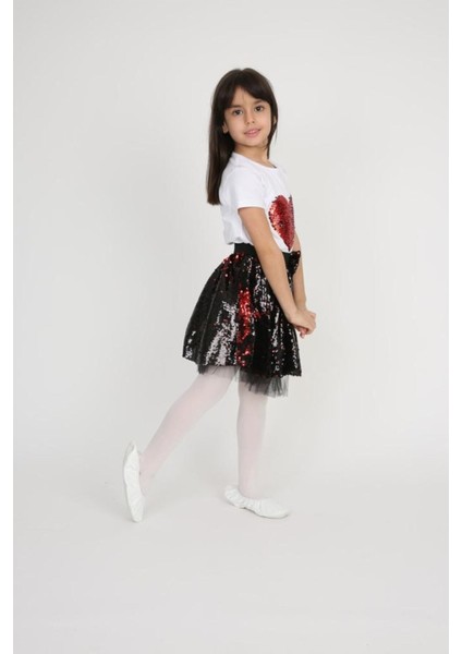 Kız Çocuk Kalp Baskılı T- Shirt Tütü Etek 29 Ekim 23 Nisan Gösteri Takımı