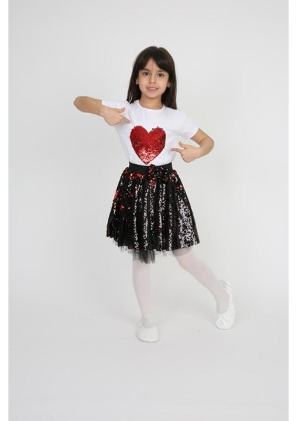 Kız Çocuk Kalp Baskılı T- Shirt Tütü Etek 29 Ekim 23 Nisan Gösteri Takımı modelleri