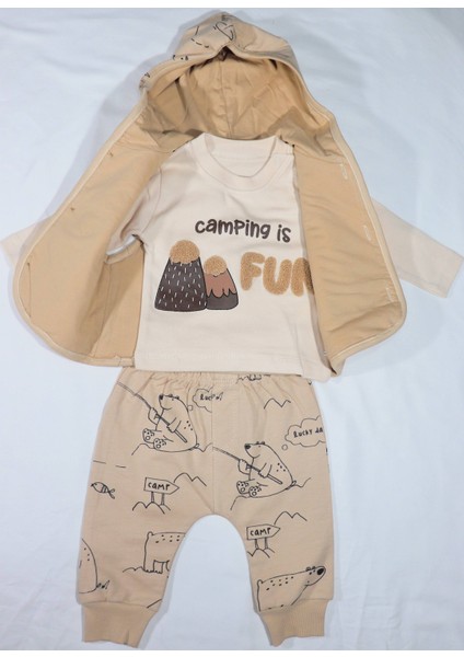 Kampçı Ayıcık %100 Pamuklu Bebek Tulumu ve Beresi Seti | Unisex