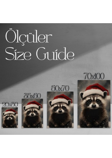Kışın Noel Şapkalı Rakun Tablosu modelleri