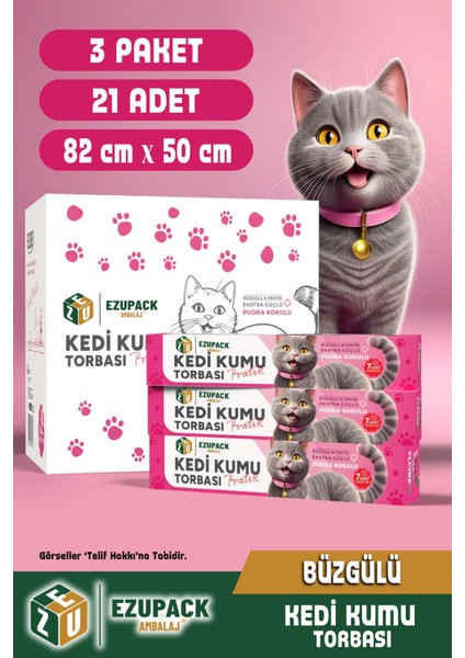 21'li Kedi Kumu Torbası Pudra Kokulu Büzgülü Poşet Pet Evcil Hayvan Kedi Tuvaleti 3 Paket 82X50CM