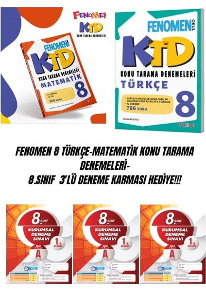 Fenomen 8 Türkçe-Matematik Konu Tarama Denemeleri- 8.sınıf 3'lü Deneme Karması Hediye!!!