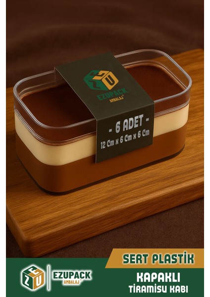 6'lı Tiramisu Cup 300 cc Mika Kase Plastik Şeffaf Kapaklı Sunum Kabı Tatlı & Meze ve Salata Kap