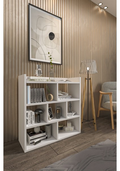 7 Bölmeli Kitaplık,raflı Kitaplık,beyaz,95 Cm,dekoratif Kitaplık