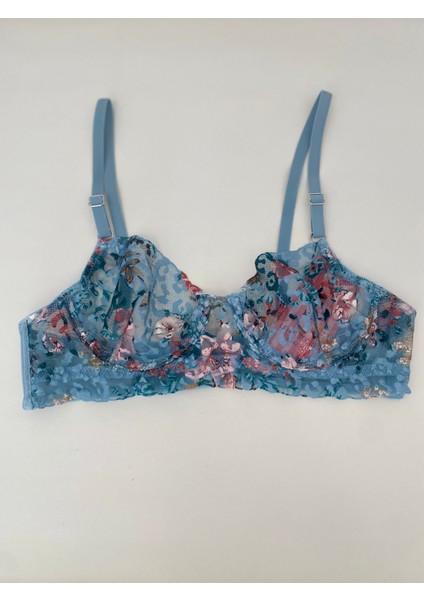 Dantelli Çiçekli Balenli Sütyen Takımı Mavi fırsatları