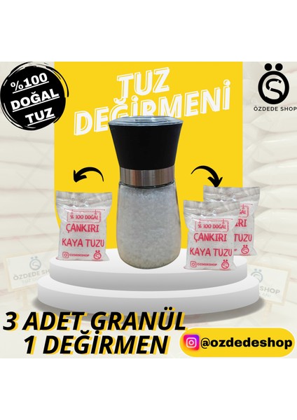 Çankırı Doğal Kaya Tuzu Granül 3 kg - 1 Değirmen