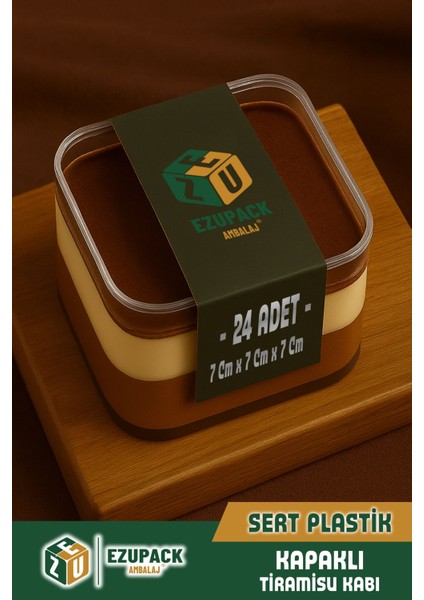 24'lü Kare Tiramisu Cup 280CC Mika Kase Plastik Şeffaf Kapaklı Sunum Kabı Tatlı & Meze ve Salata Kap