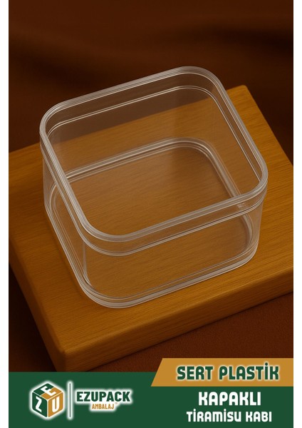 24'lü Kare Tiramisu Cup 280CC Mika Kase Plastik Şeffaf Kapaklı Sunum Kabı Tatlı & Meze ve Salata Kap modelleri