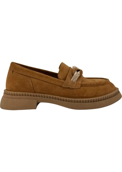 26101906S Taba Süet Deri Kadın Loafer Ayakkabı
