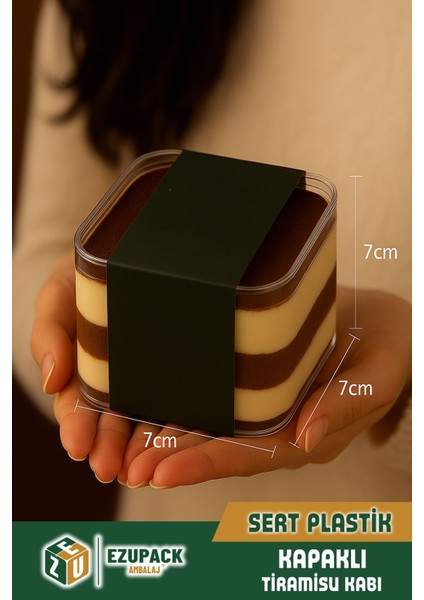 12'li Kare Tiramisu Cup 280CC Mika Kase Plastik Şeffaf Kapaklı Sunum Kabı Tatlı & Meze ve Salata Kap fiyatları