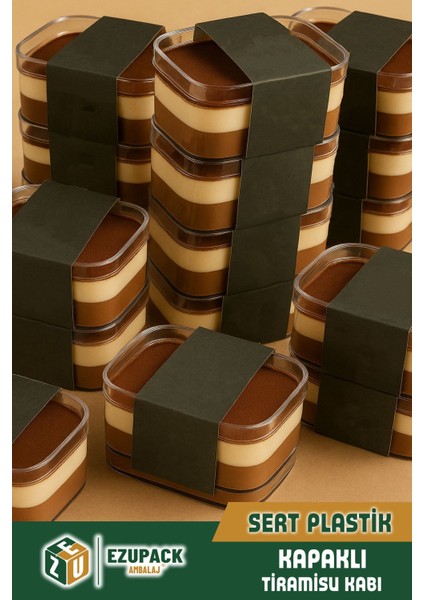 6'lı Kare Tiramisu Cup 280 cc Mika Kase Plastik Şeffaf Kapaklı Sunum Kabı Tatlı & Meze ve Salata Kap fırsatları