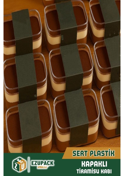 6'lı Kare Tiramisu Cup 280 cc Mika Kase Plastik Şeffaf Kapaklı Sunum Kabı Tatlı & Meze ve Salata Kap indirimleri