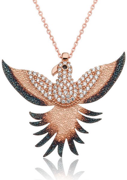 Gümüş Rose Zümrüdü Anka Kuşu Kolye