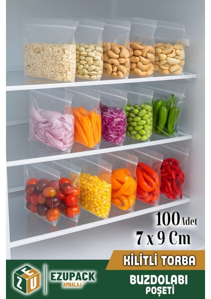 100'lü Buzdolabı Kilitli Torba Poşet Dondurucu Ikramlık Çerez Davet Kına Poşeti 7X9CM