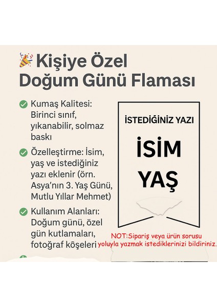 Isimli Doğum Günü Flaması | Kişiye Özel Bebek & Çocuk Parti Süsü (70*100) fiyatları