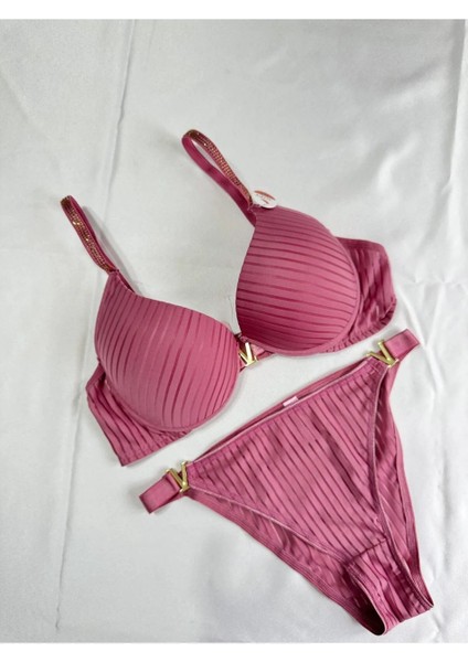Kadın Taşlı Çizgili V Model Destekli Balenli Sütyen Takım Iç Çamaşırı Takımı fiyatları
