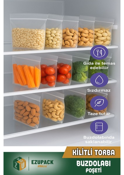 100'lü Buzdolabı Kilitli Torba Poşet Dondurucu Ikramlık Çerez Davet Kına Poşeti 10X12CM