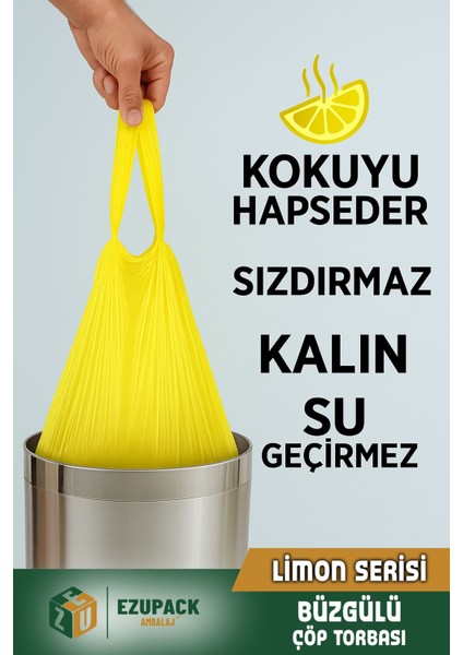 40 Lt ( 25 Paket ) Avantaj Paket Orta Boy Limon Kokulu Büzgülü Çöp Poşeti Çöp Torbası 250 Adet