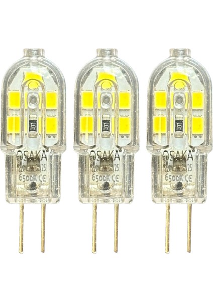 (3 adet) Osaka 2W Beyaz Işık (6500K) G4 Duylu (Iğne Bacak) LED Kapsül Ampul