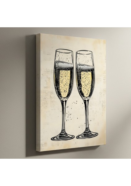 Şampanya Kadehleri Vintage Gravür Tablosu