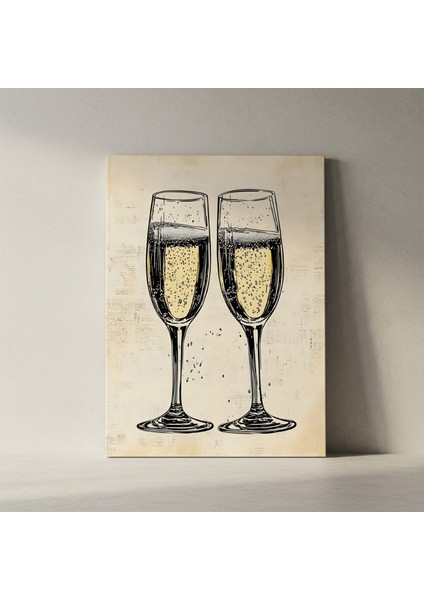 Şampanya Kadehleri Vintage Gravür Tablosu fiyatları