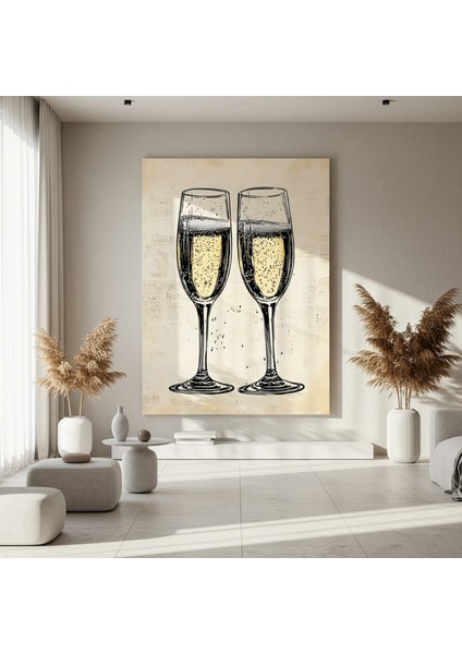 Şampanya Kadehleri Vintage Gravür Tablosu fırsatları