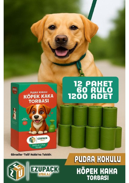 60 Rulo Kedi Köpek Kaka Poşeti Kutulu Pudra Kokulu Kaka Torbası Pet Evcil Hayvan 1200 Dışkı Poşet
