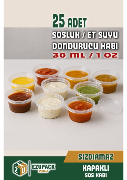 25 Adet Sızdırmaz 30 ml Mini Saklama Kabı Sosluk Buzluk Kabı, Et Suyu, Kemik Suyu, Sos Kabı Mutfak