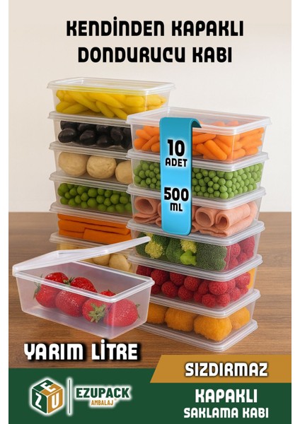 10 Adet Kendinden Kapaklı Mikrodalga Difriz Derin Dondurucu Buzluk Düzenleyici Saklama Kabı