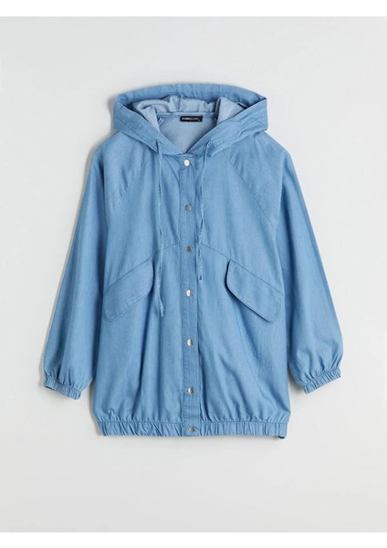 Kapüşonlu Oversize Kadın Jean Ceket (W5)