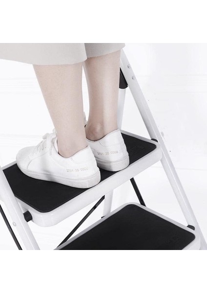 5 Basamaklı Katlanır Merdiven | Kaymaz Geniş Basamaklı Ev & Mutfak Tipi | 150 Kg Kapasiteli Emniyetli Beyaz fırsatları